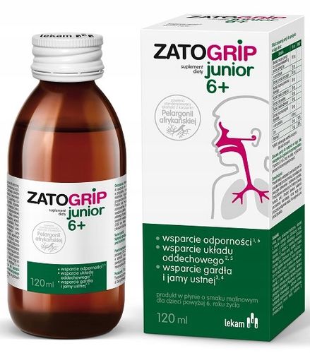 Zatogrip Junior Czarny Bez Pelargonia Afrykańska Wspiera Odpornosć 120 ml na Arena.pl