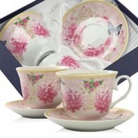 ZESTAW FILIŻANEK Z TALERZYKAMI NA PREZENT 250 ML PORCELANA DO KAWY HERBATY