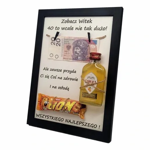 PREZENT NA 30 40 50 60 70 URODZINY RAMKA tabliczka grawer Duża Czarna zdjęcie 3