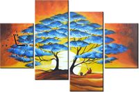 120CM 80CM ZEGAR 4 ELEM ODPOCZYNEK BŁĘKITNYM DRZEWEM OBRAZ ŚCIENNY