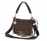 Laura Biaggi - torebka listonoszka brązowy groszek mat klapka zamsz L326015