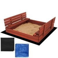 Piaskownica zamykana z ławkami 140x140 cm drewno impregnowane, z włókniną i plandeką, kasztanowy brąz