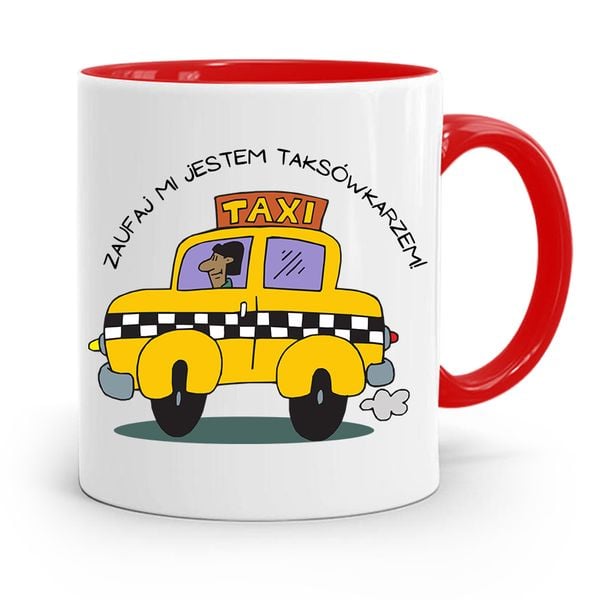Kubek Czerwony Taksówkarza Zaufaj Mi! Prezent Z Nadrukiem Ze Zdjęciem zdjęcie 1