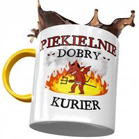 Kubek Żółty Dla Kuriera Piekielnie Dobry Kurier Z Nadrukiem Ze Zdjęciem