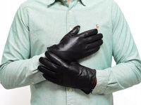 RĘKAWICZKI SKÓRZANE MĘSKIE CZARNE OCIEPLANE SKÓRA