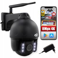 Czarna zewnętrzna kamera WiFi obrotowa 4K 8Mpx PRZYBLIŻENIE SMART 8x ZOOM