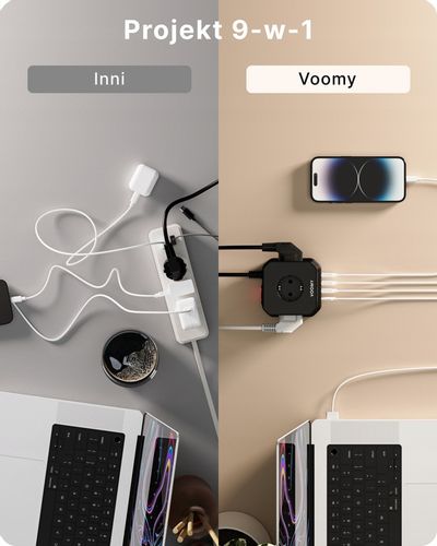 Voomy Stack Power Cube 10 - 2M power socket, 3 USB-A and 1 USB-C 20W Czarny na Arena.pl