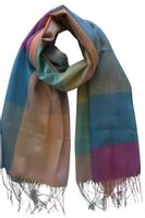 Piękny elegancki cienki szal / apaszka kratka złota nitka wielokolorowy 03