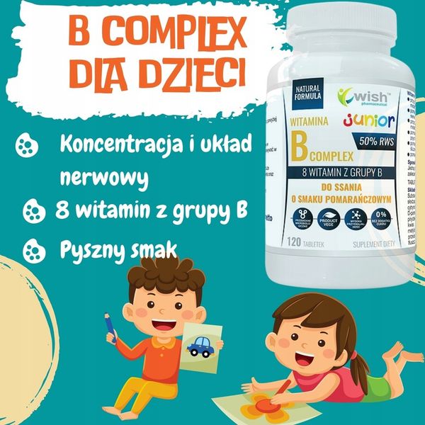 WITAMINA B Complex 50 JUNIOR DO SSANIA DLA DZIECI zdjęcie 5