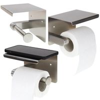Uchwyt Na Papier Toaletowy Z Półką Wieszak Metalowy Srebrny Samoprzylepny