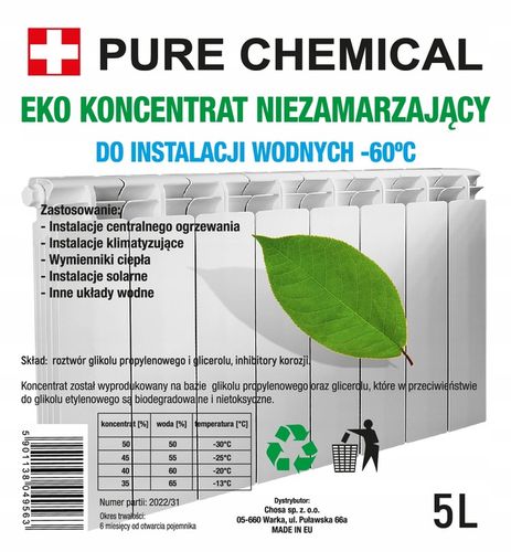 GLIKOL PROPYLENOWY KONCENTRA DO C.O EKOLOGICZNY PŁYN SOLARNY -60°C 5L na Arena.pl