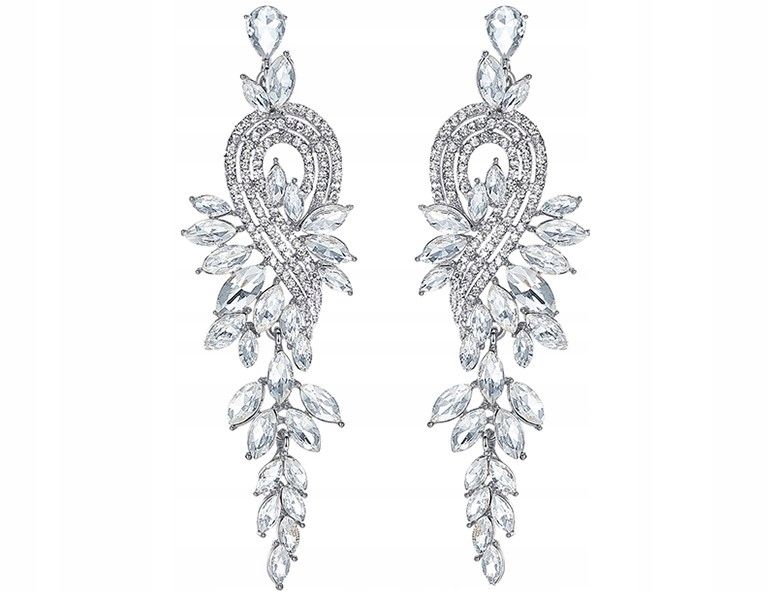 Srebrne Ozdobne Kolczyki Długie Kryształki Boho P40 zdjęcie 3