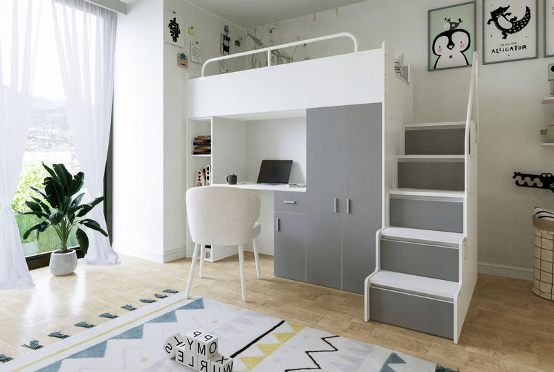 Łóżko piętrowe JSM4 80x190 z szafą i biurkiem pomarańcz +materac K2 zdjęcie 3