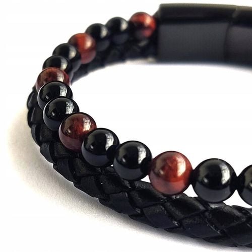 Bransoletka męska skórzana REGULOWANA Z TYGRYSIM OKIEM PREZENT Versatile na Arena.pl