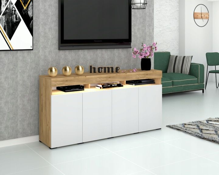 Duża Komoda LUNA 4D 180 Dąb Craft Biała LED zdjęcie 5