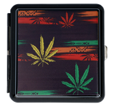 Papierośnica Metalowa Ganja Czarna z Nadrukiem Cannabis 8,5cm