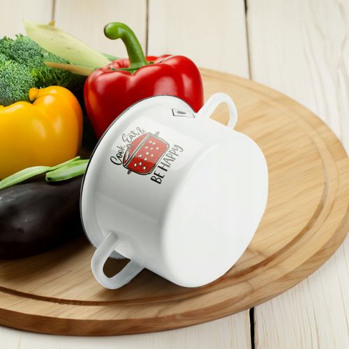 GARNEK TRADYCYJNY EMALIOWANY 3L BIAŁY PROSTY GAZ INDUKCJA WZÓR BE HAPPY na Arena.pl