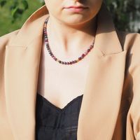 Naszyjnik - Rubin i Szafir fasetowane kulki i srebro złocone