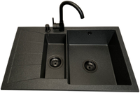 Zlewozmywak 1,5 komorowy z ociekaczem MILOS grafit z lewym ociekaczem + bateria LUNA + dozownik