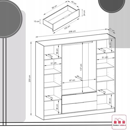 SZAFA GARDEROBA SOREN 4D KASZMIR 200CM OTWIERANA DUŻA PÓŁKI DRĄŻEK LUSTRO na Arena.pl