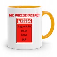 Kubek Żółty Dla Zegarmistrza Teraz Kawę Pije Z Nadrukiem Ze Zdjęciem