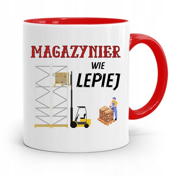 Kubek Czerwony Dla Magazyniera Wie Lepiej Prezent Z Nadrukiem Ze Zdjęciem zdjęcie 1