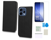 Etui z klapką do OPPO RENO 15 5G pokrowiec czarny case + folia ochronna TPU