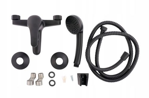 Bateria wannowa z prysznicem czarna ścienna kran DO WANNY słuchawka z wężem na Arena.pl