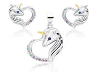 Delikatny rodowany srebrny komplet serca jednorożce unicorn cyrkonie srebro 925 Z1728ZGR_MUBL