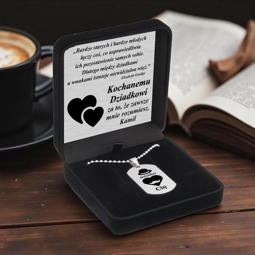 Grawerowany nieśmiertelnik stal 316L prezent + pudełko z dedykacją na Arena.pl