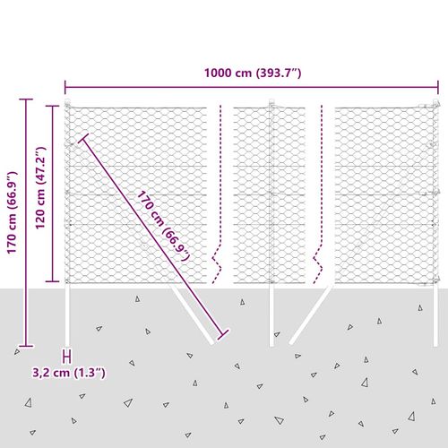 Ogrodzenie z słupkami Srebrny 1.2 x 10 m Stal pokryta PCV na Arena.pl
