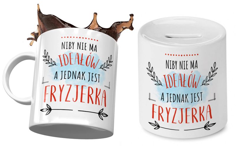 Dla Fryzjerki Zestaw Kubek + Skarbonka Na Prezent Z Nadrukiem Ze Zdjęciem zdjęcie 1