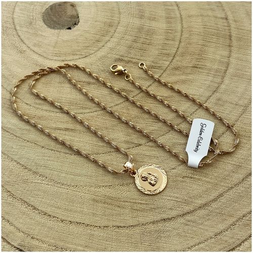 ZŁOTY ŁAŃCUSZEK NA KOMUNIĘ, CHRZEST, BIERZMOWANIE 18K MATKA BOSKA + GRAWER na Arena.pl