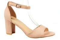 Sandały zamszowe na obcasie słupku 7,5 cm. różowe Rozmiar obuwia - 37