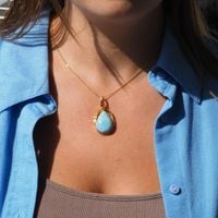 Zawieszka - larimar łza w srebrze złoconym z liśćmi