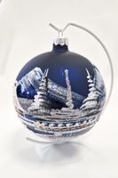 Ręcznie Malowana Matowa Bombka na Stojaku z Pejzażem Zimowym Mała 100