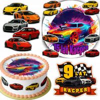 ZESTAW OPŁATEK NA TORT 20CM + 16 POSTACI - AUTA WYŚCIGOWE + IMIĘ 15CM 18CM