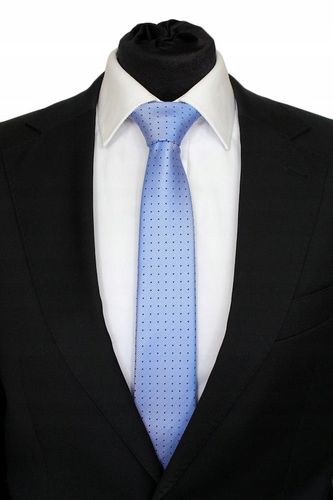 WĄSKI MĘSKI KRAWAT SLIM 6 cm BŁĘKITNY W KROPKI na Arena.pl