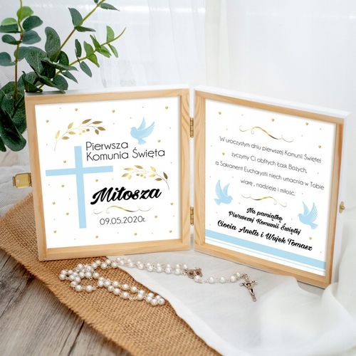 PAMIĄTKA PIERWSZEJ KOMUNII ŚWIĘTEJ PREZENT NA KOMUNIĘ PUDEŁKO UPOMINEK na Arena.pl