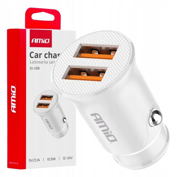 Ładowarka samochodowa 2x usb-a 2.1a amio-03872 zdjęcie 1