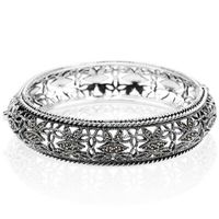 srebrna ażurowa bransoletka typu bangle z markazytami - 18cm - bdm2867