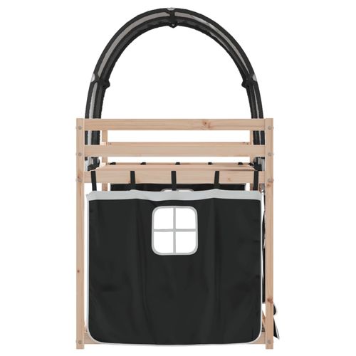 Łóżko piętrowe z zasłonkami, biało-czarne, 75x190 cm, sosnowe na Arena.pl