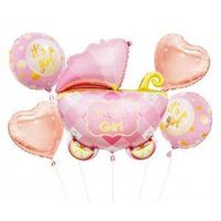 balony foliowe - zestaw wózek, różowy, 5 szt.