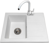 Zlewozmywak jednokomorowy z ociekaczem ARAGON biały z prawym ociekaczem + bateria NOON