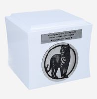 Urna kremacyjna z wygrawerowanym tygrysem Biała / Plakietka