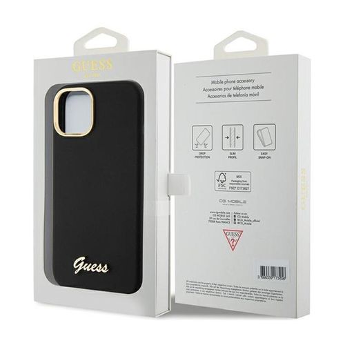Guess Silicone Script Metal Logo & Frame - Etui iPhone 15 (czarny) na Arena.pl