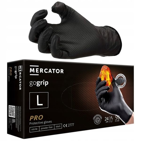 Rękawice Nitrylowe Mercator GOGRIP BLACK Czarne a50 L zdjęcie 1