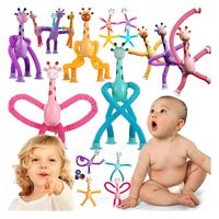 Żyrafa z teleskopową przyssawką 4x Sensoryczna antystresowa RURKI POP TUBE