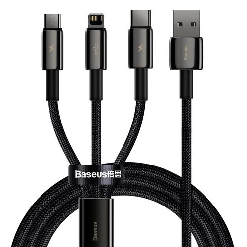 Kabel przewód 3w1 USB USB-C Iphone Lightning microUSB 3.5 A 1.5 m czarny na Arena.pl