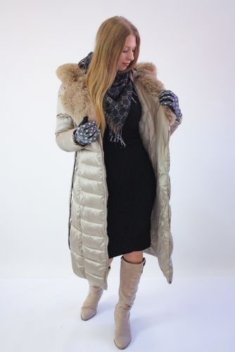 Kurtka Zimowa Długa z Futrem i Paskiem Beżowa S na Arena.pl